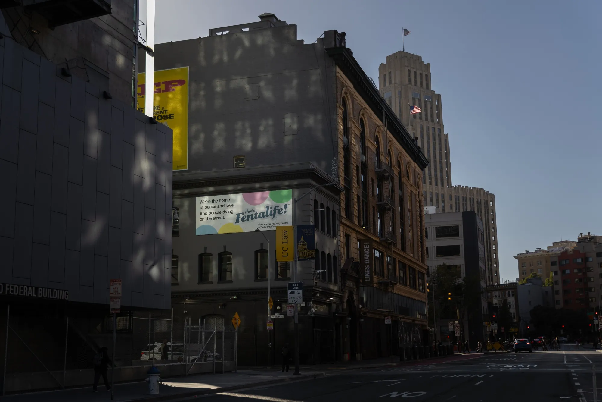 A billboard mocking harm&nbsp;reduction policies near&nbsp;the San Francisco Federal Building.