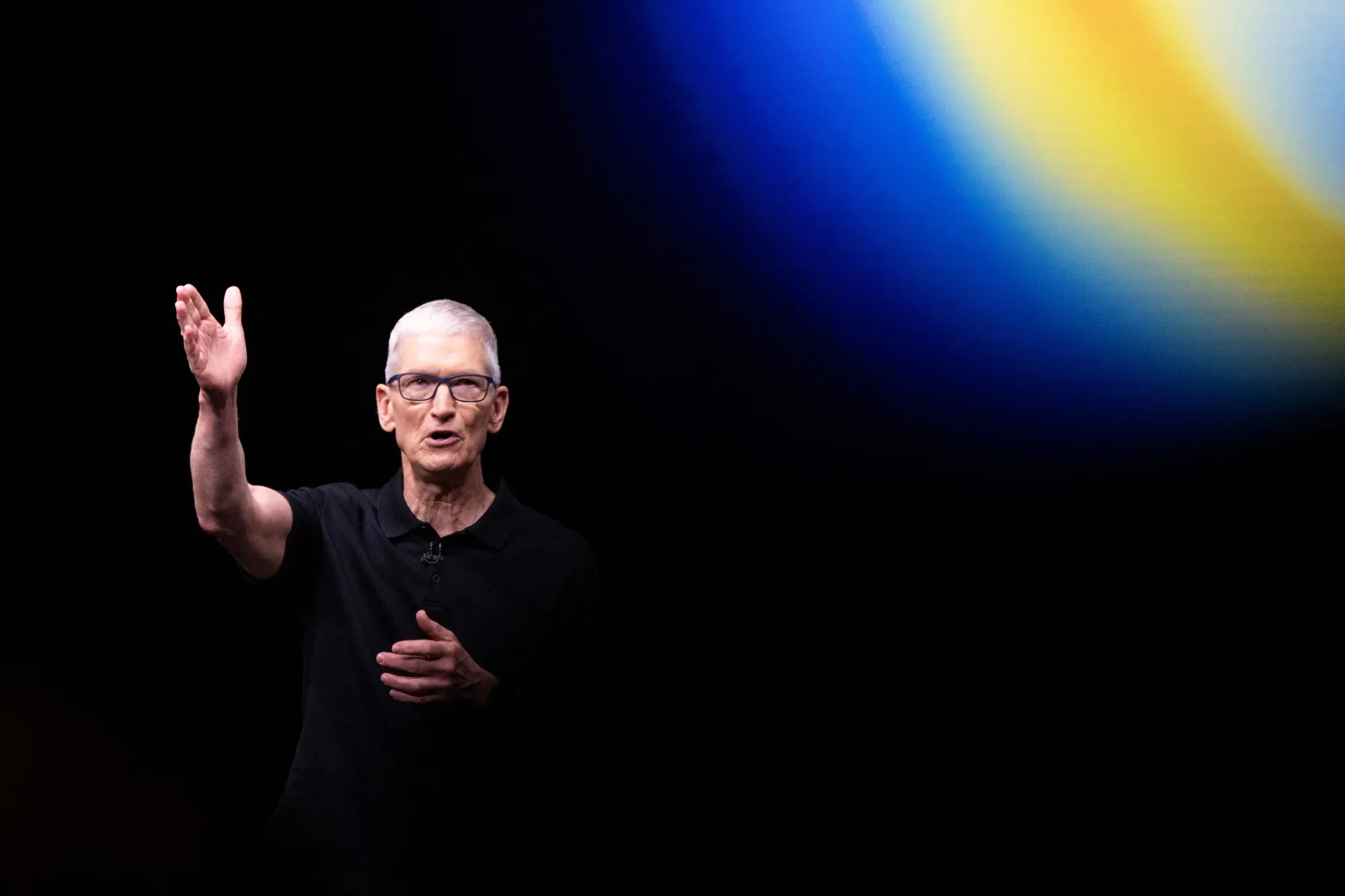 Apple CEO Tim Cook speaks during Apple's "Awe-Dropping" event at the Steve Jobs Theater on the Apple Park campus in Cupertino, California, on September 9, 2025.&nbsp;