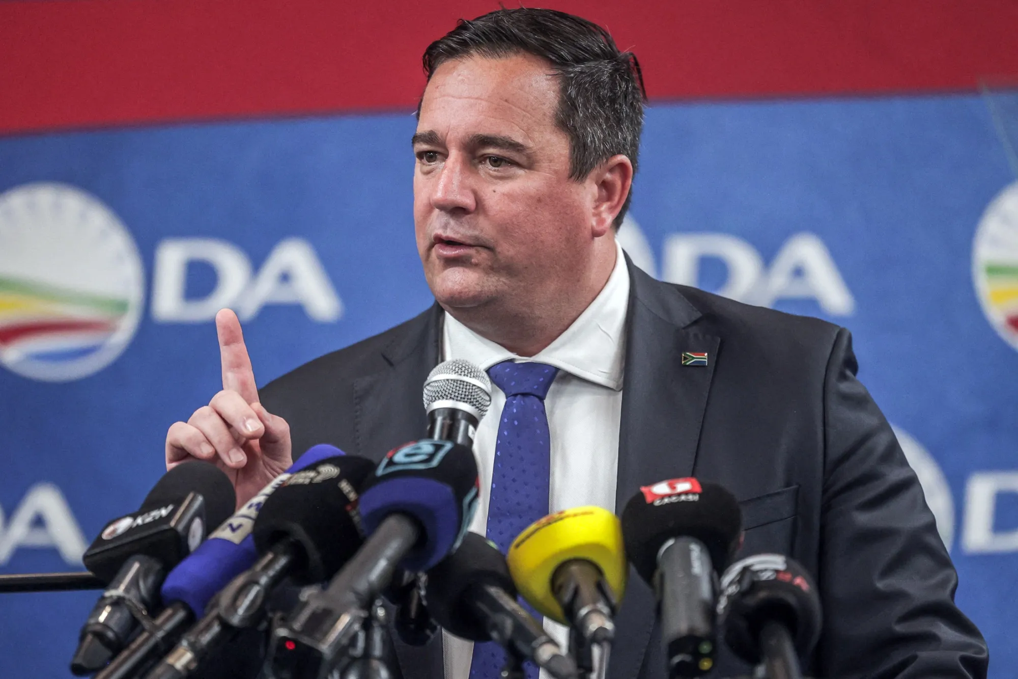 John Steenhuisen during a news conference in Durban, on Feb. 4.