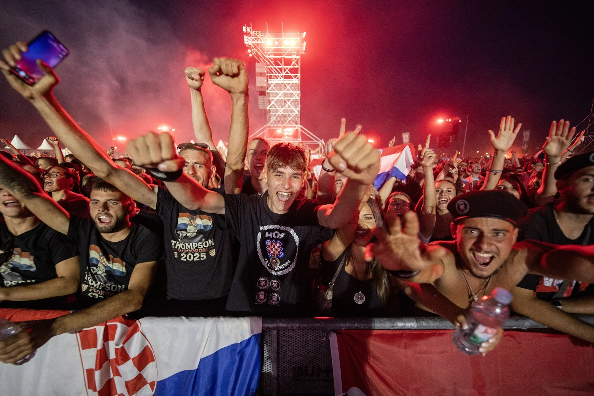 Fans at the&nbsp;Marko Perkovic Thompson concert in Zagreb wearing T-shirts with controversial&nbsp;slogans on July 5.