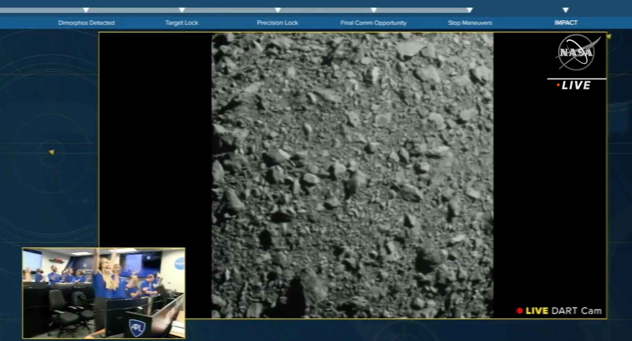 An image recorded by NASA’s DART spacecraft&nbsp;before it collided with the asteroid Dimorphos.