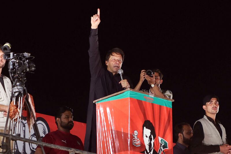 Imran Khan at a public rally in Jhelum on May 10.