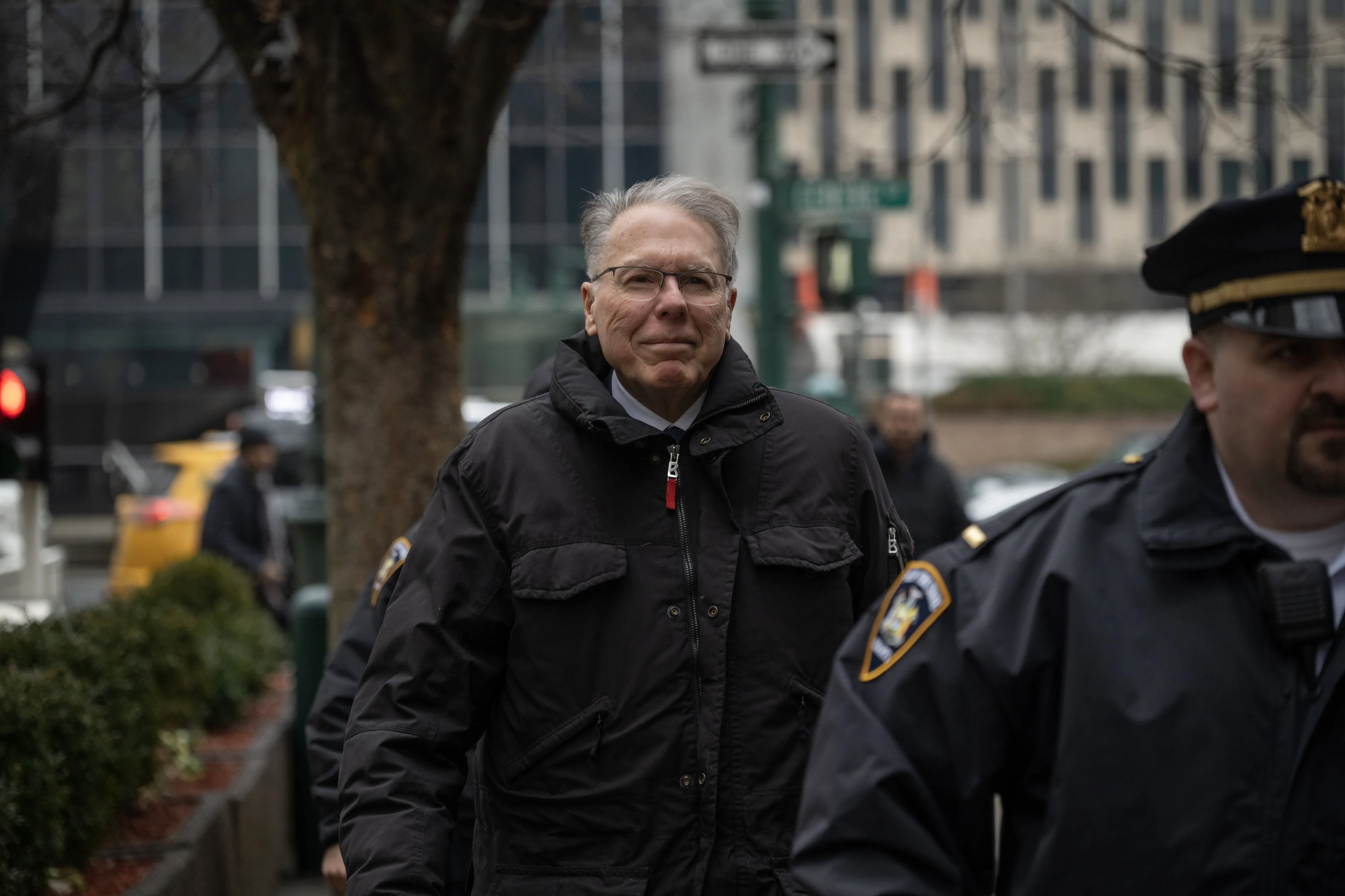 Wayne LaPierre arrives at court in New York on Jan. 24.