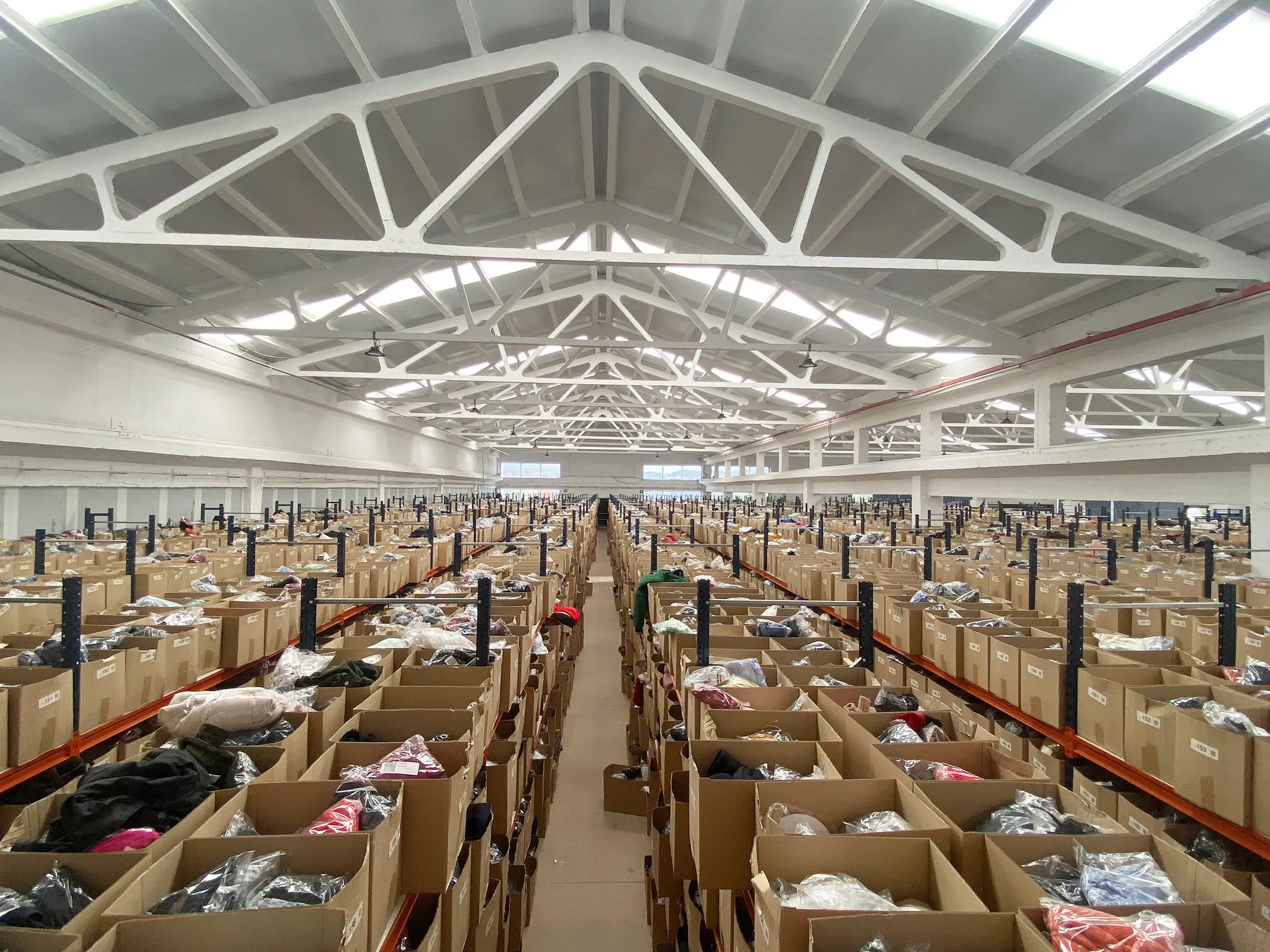 Secondhand&nbsp;clothing at&nbsp;a Micolet warehouse.