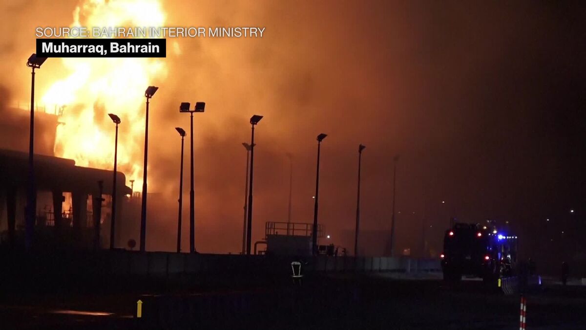 Bahrain Says Iran Targets Fuel Tanks.