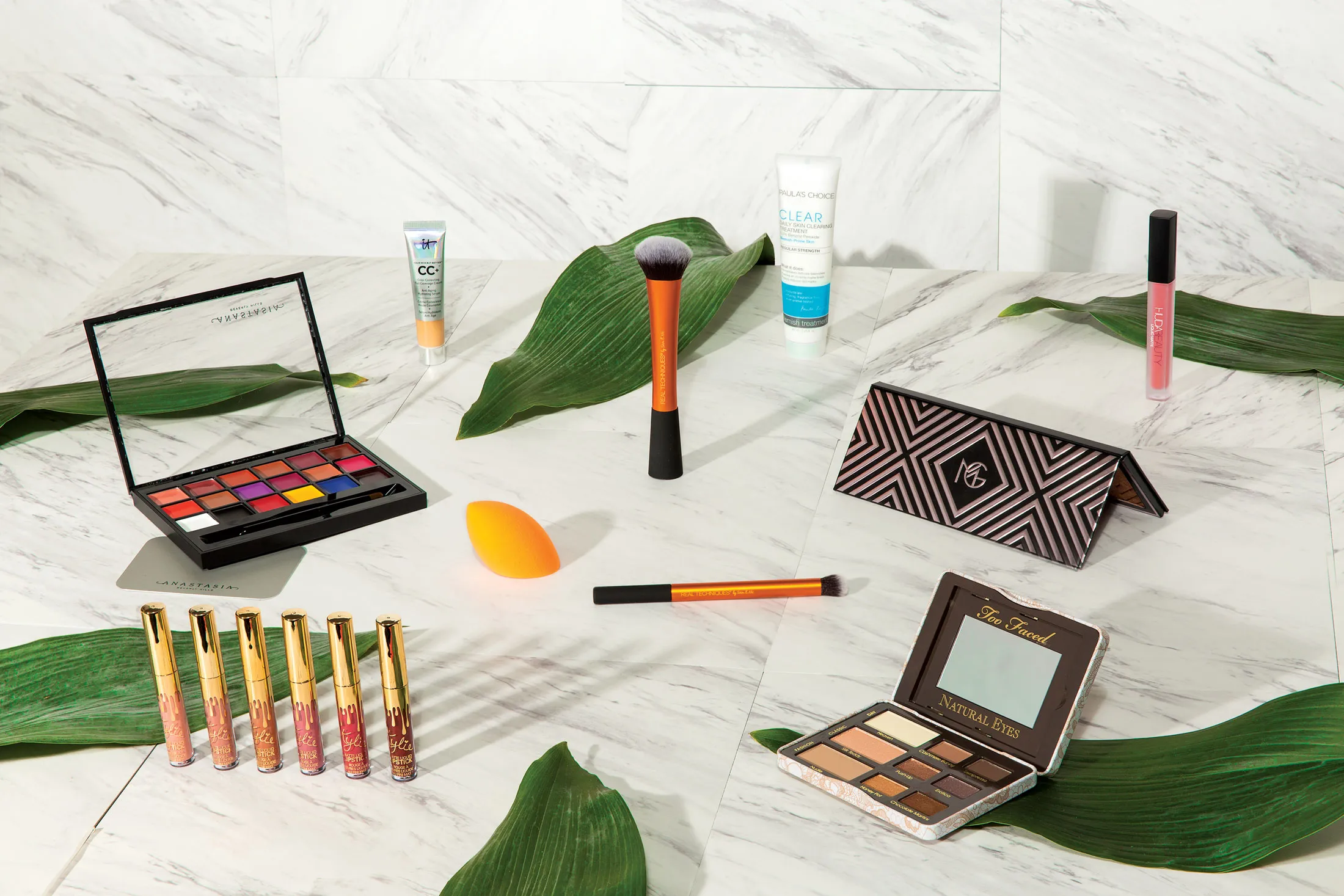 Indie brands and products/Brand’s number of Instagram followers ① Anastasia Beverly Hills’ Lip Palette/13.2m ② IT Cosmetics’ Your Skin But Better CC Cream with SPF 50+/604k ③ Real Techniques’ Ultimate Base Set/1.6m ④ Paula’s Choice’s Clear Daily Skin Clearing Treatment/42.3k ⑤ Makeup Geek’s Kathleen Lights Highlighter Palette/2.3m ⑥ Huda Beauty’s Liquid Matte Lipstick/18.4m ⑦ Too Faced’s Natural Eyes Neutral Eyeshadow Palette/8.5m ⑧ Kylie Cosmetics’ Birthday Edition Matte Liquid Lipstick/12.4m
