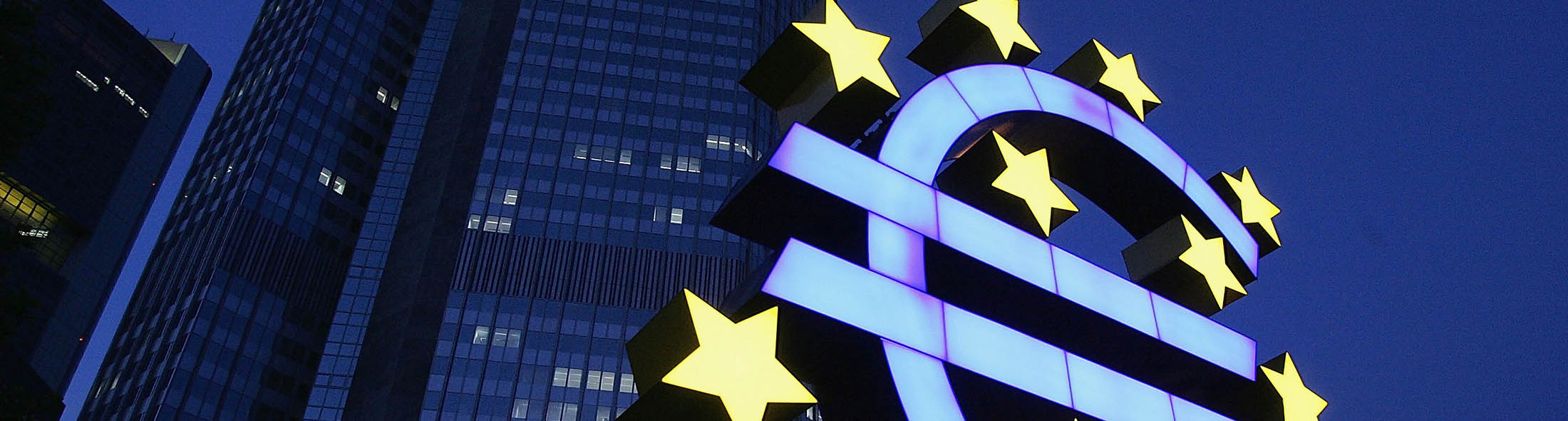 FRANKFURT, GERMANY - JUNE 13: A huge euro logo is seen in front of the headquarters of the European Central Bank (ECB) on June 13, 2005 in Frankfurt, Germany. The German economy was suffering due to the dollar's rise against most major currencies on Monday, especially the euro, which hit a new nine-month low against the dollar.
