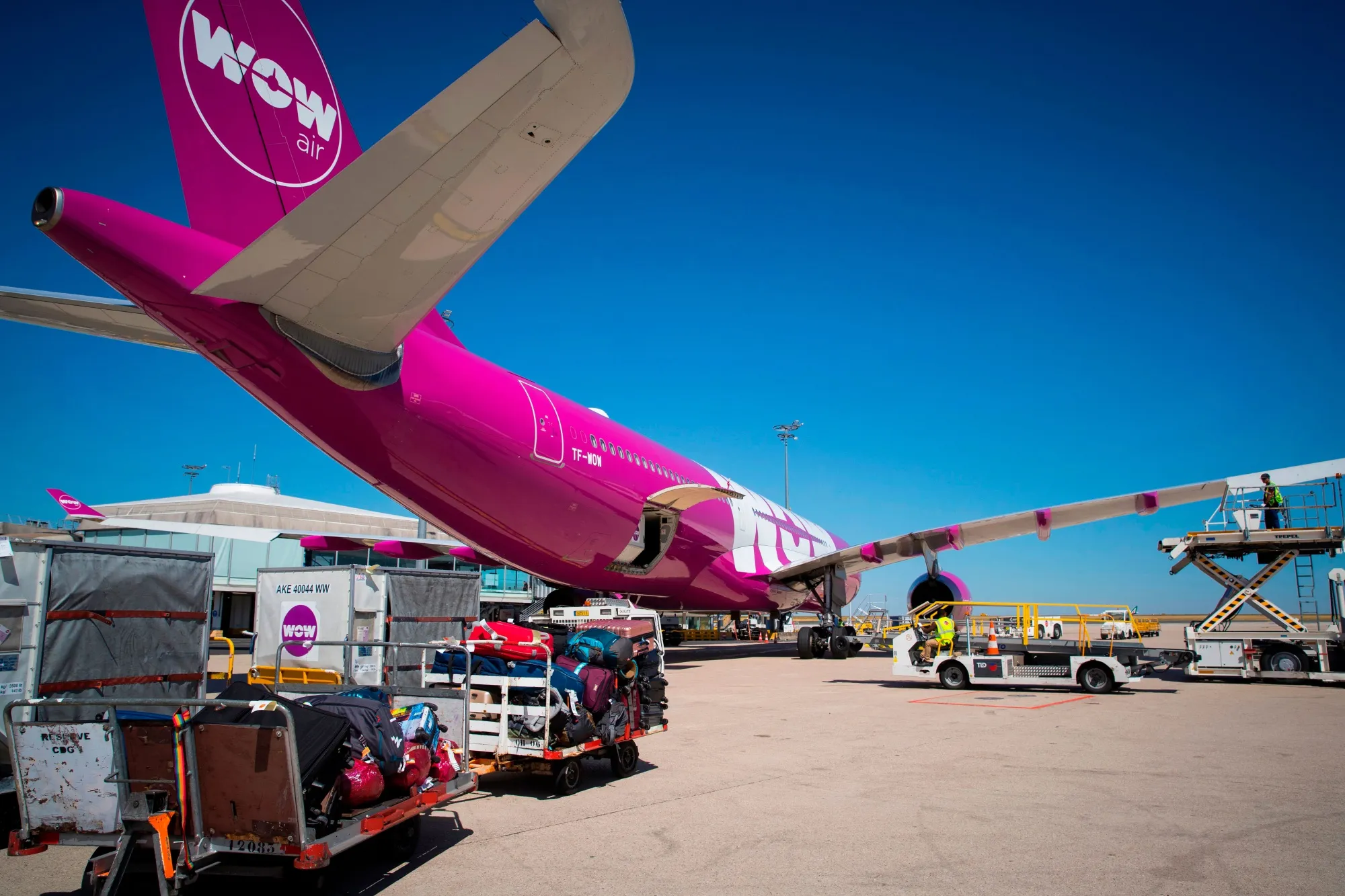 A Wow aircraft at Roissy-Charles de Gaulle Airport, near Paris.