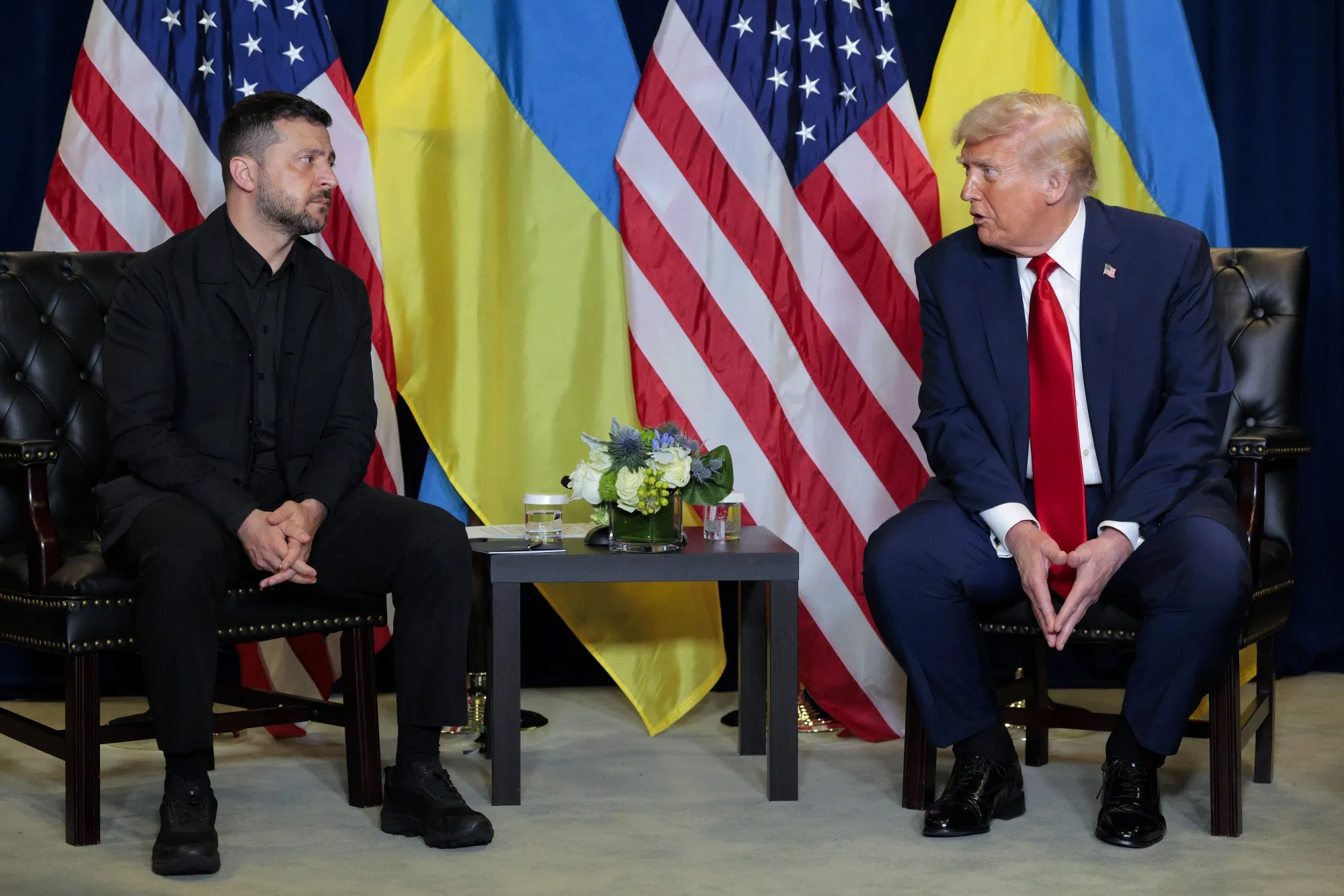 Volodymyr Zelenskiy and Donald Trump during a bilateral meeting in New York, on Sept. 23.