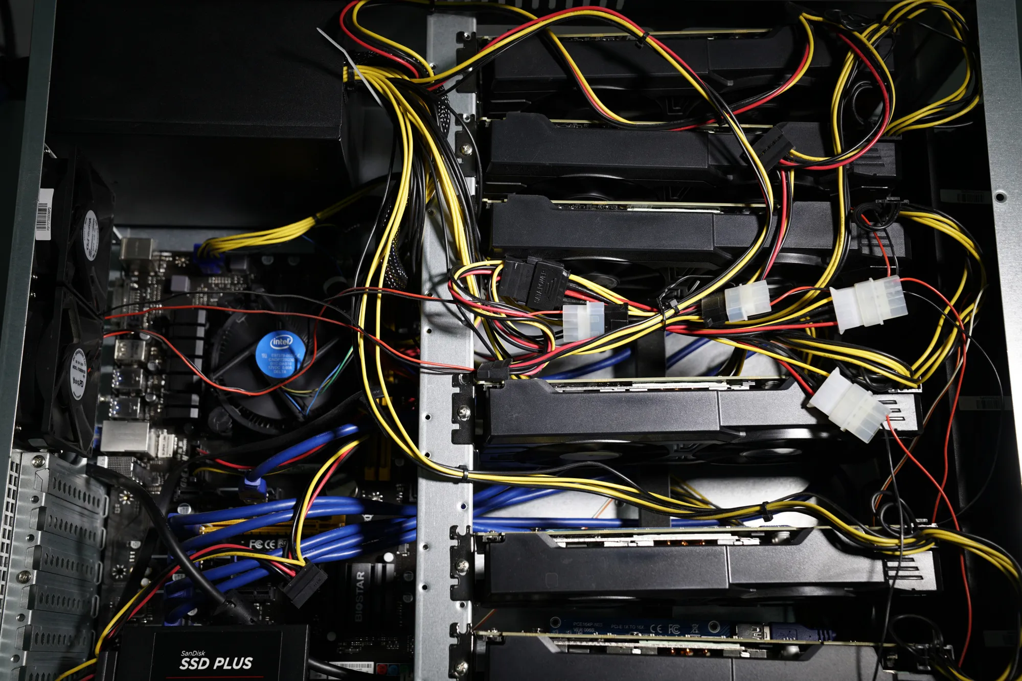A Cryptocurrency Mining Rig at Open Computing Pte Director Wilson Josup's Office