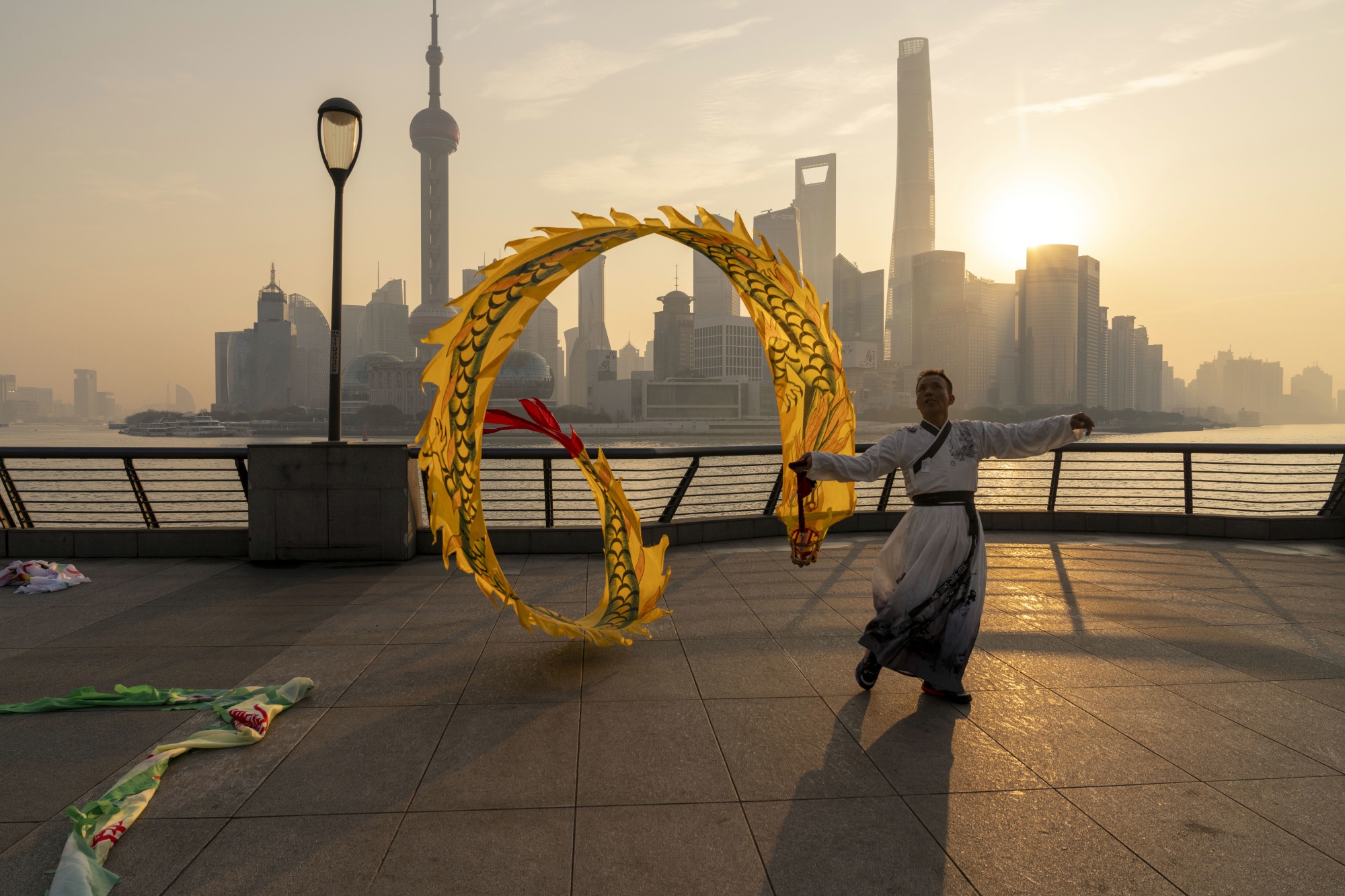 Shanghai China 2000. Morning exercises on the Bund. The