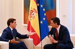 Pedro Sanchez, right meets with Albert Rivera at La Moncloa Palace in Madrid on May 7.