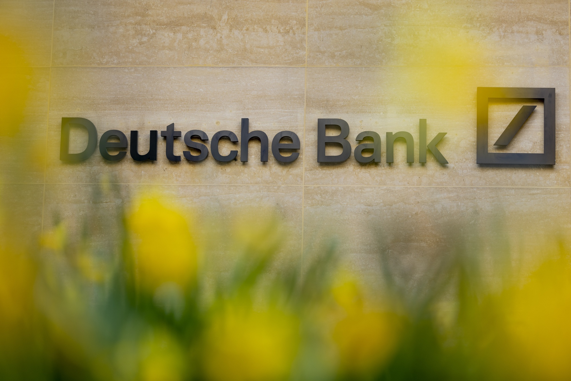The Deutsche Bank AG logo on Winchester House, their offices in London, UK, on Monday, March 27, 2023. Malaysian construction firm Gamuda Bhd. has bought Deutsche Bank AG’s soon-to-be-vacated London office for £257 million ($315 million) in one of the City’s biggest property deals this year.