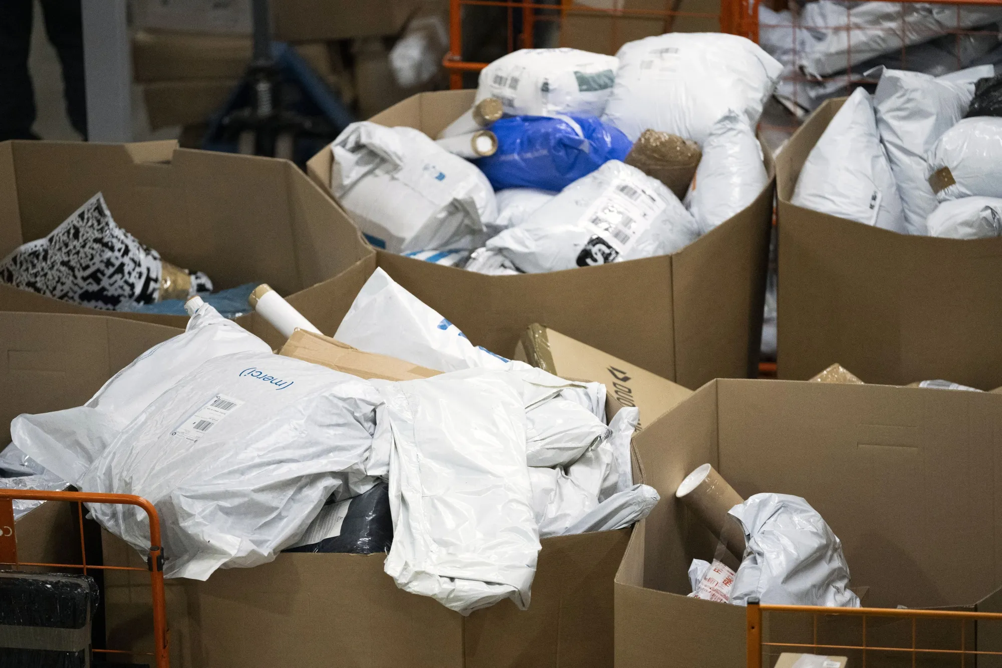 Parcels awaiting delivery&nbsp;in the Paris suburb of&nbsp;Le Thillay, France.&nbsp;