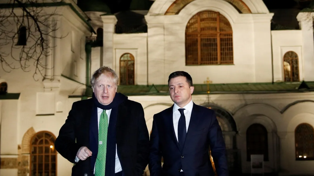 Johnson with Ukrainian President Volodymyr Zelenskiy in Kyiv.