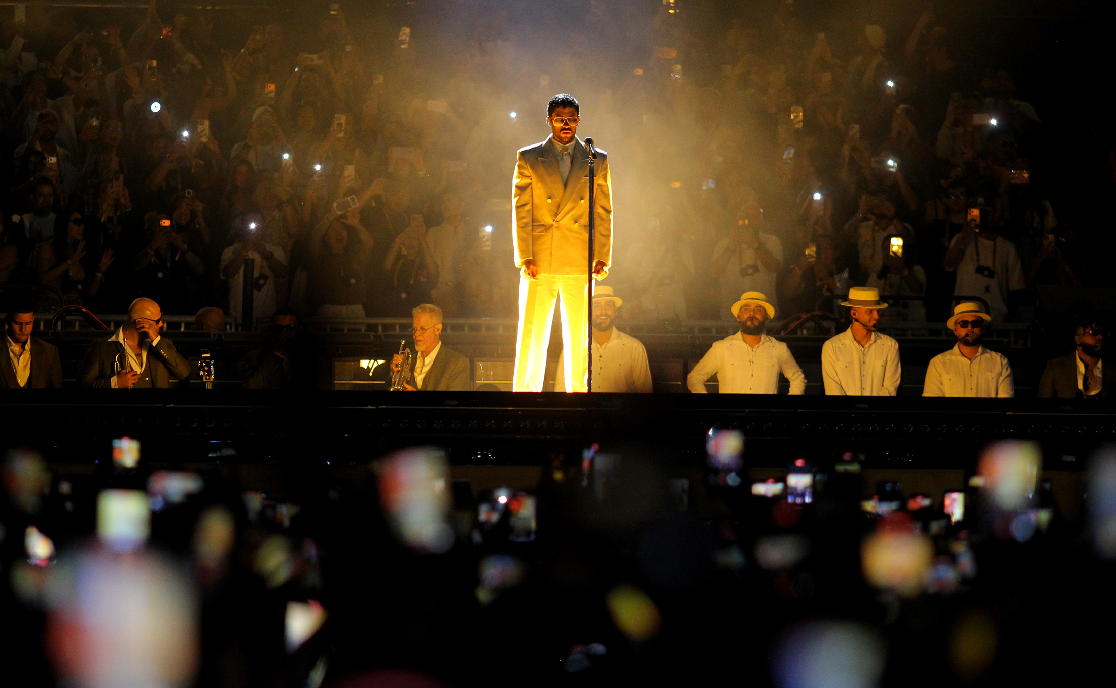 Bad Bunny performs at the Atanasio Girardot stadium in Medellin, Colombia, on Jan. 23.