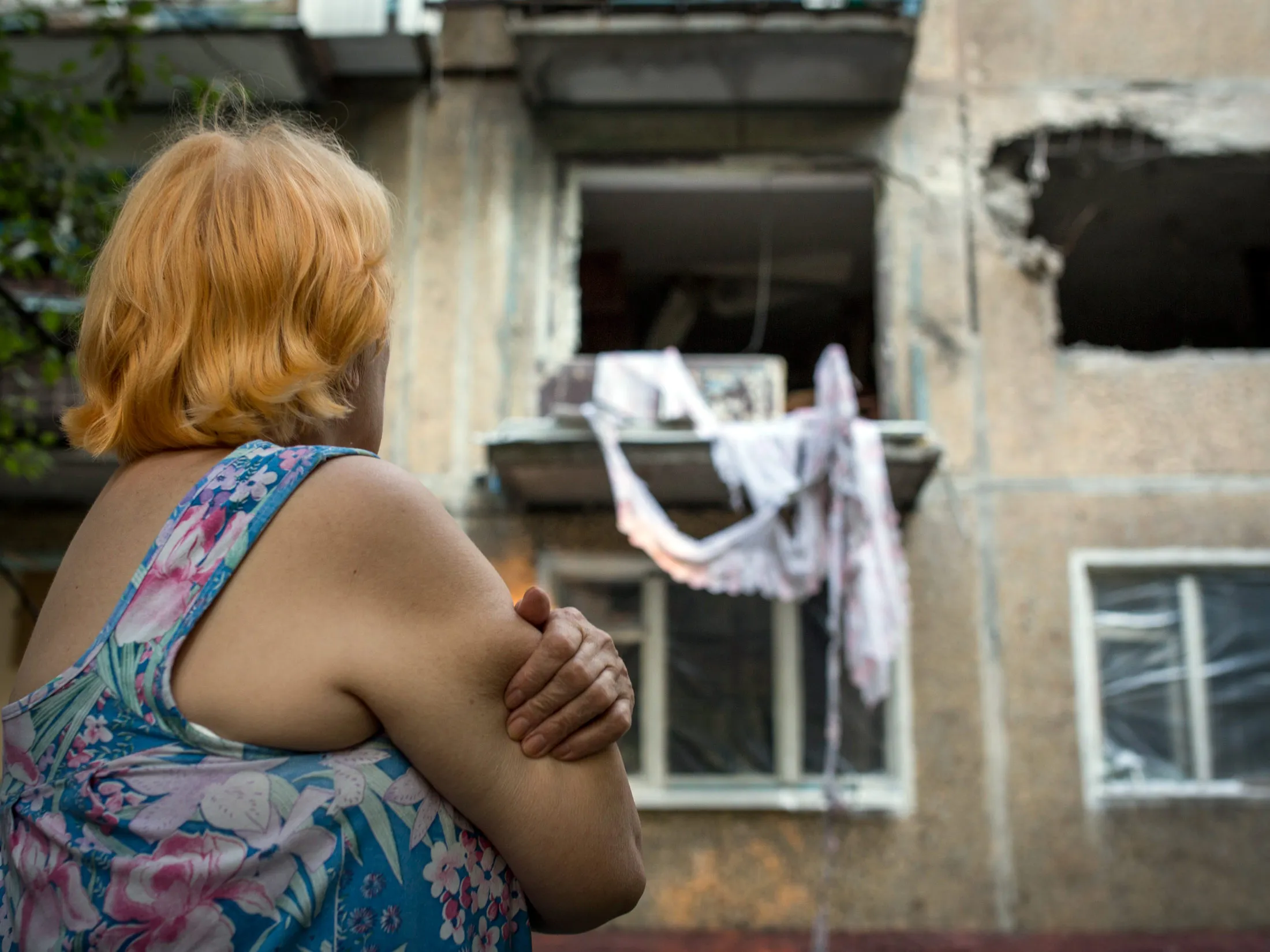 Damage following shelling Donetsk, Ukraine.
