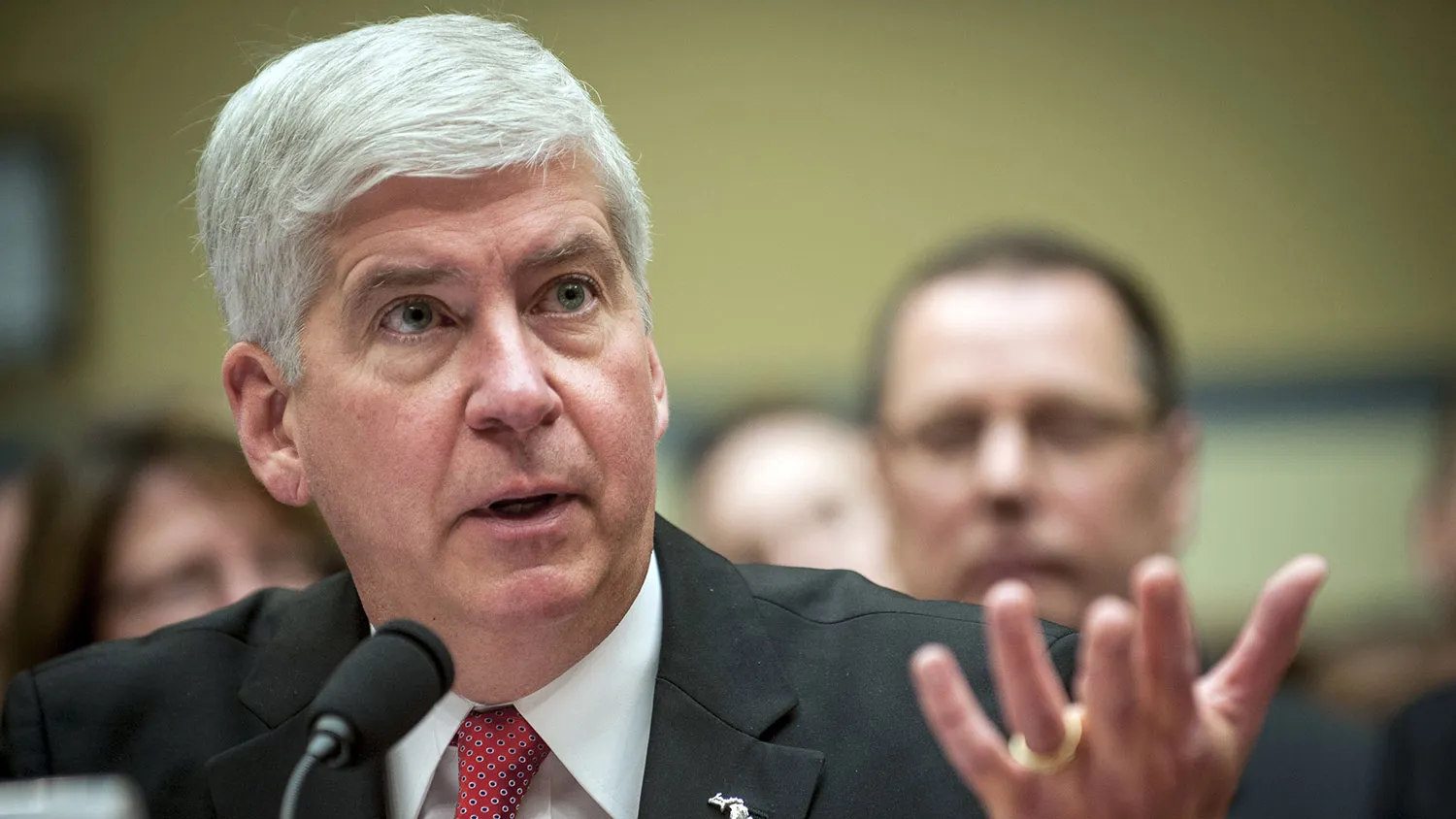 Rick Snyder, governor of Michigan, testifies during a House Oversight and Government Reform Committee hearing in Washington on March 17, 2016.
