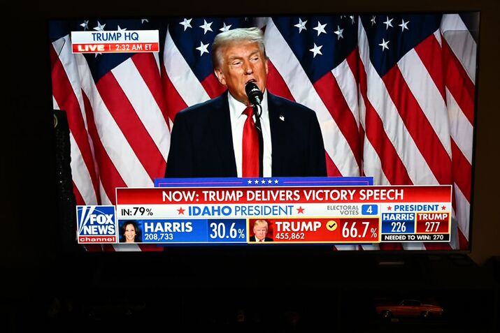 People watch President Donald Trump's victory speech