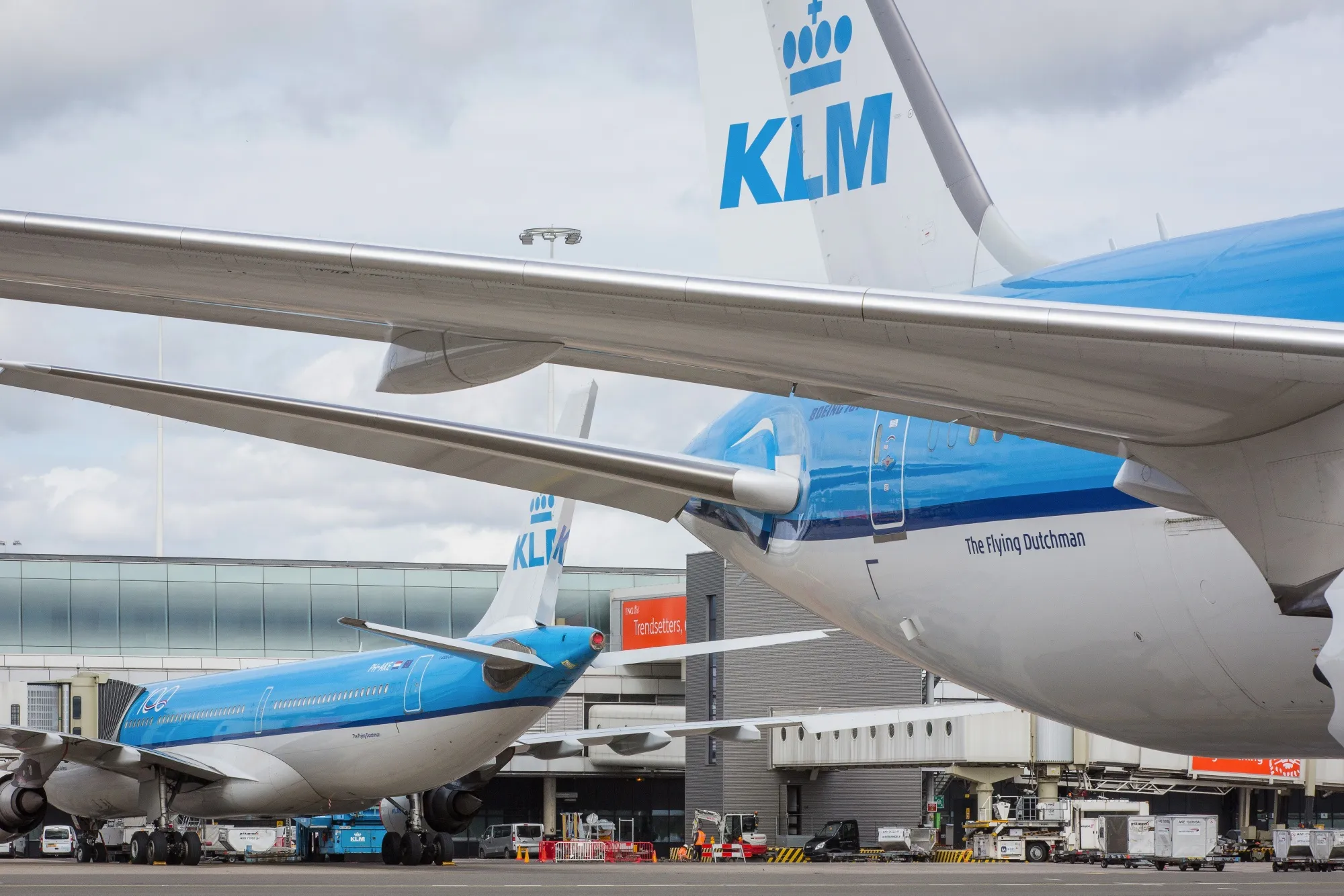 KLM passenger aircraft,&nbsp;at Schiphol Airport.