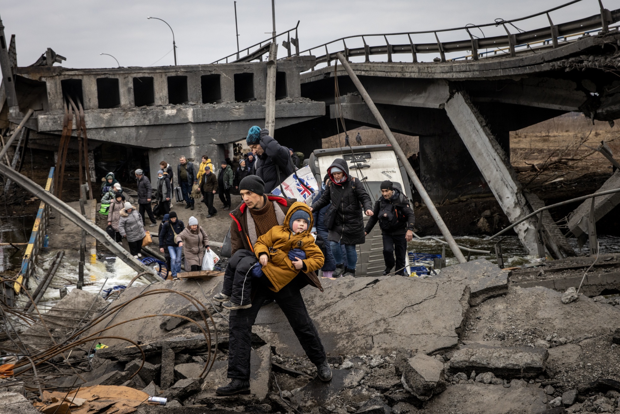 Residents of Irpin, Ukraine fled heavy fighting as Russian forces approached on March 7.