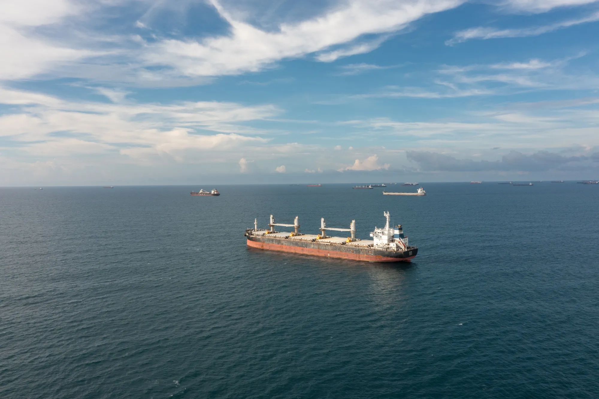 Cargo ships wait in the anchor zone to cross the Panama Canal.&nbsp;