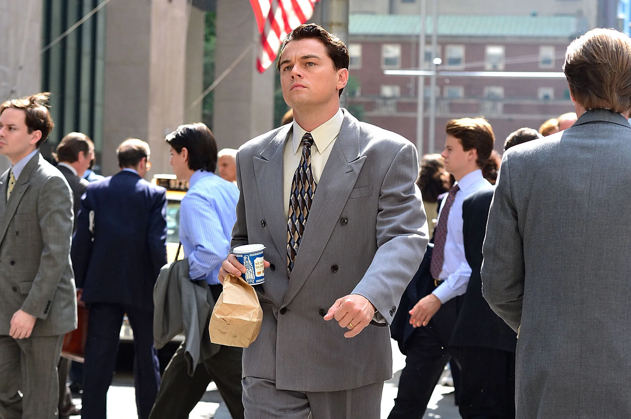 Leonardo DiCaprio filming on location for 'The Wolf Of Wall Street' in New York on Aug. 25, 2012.
