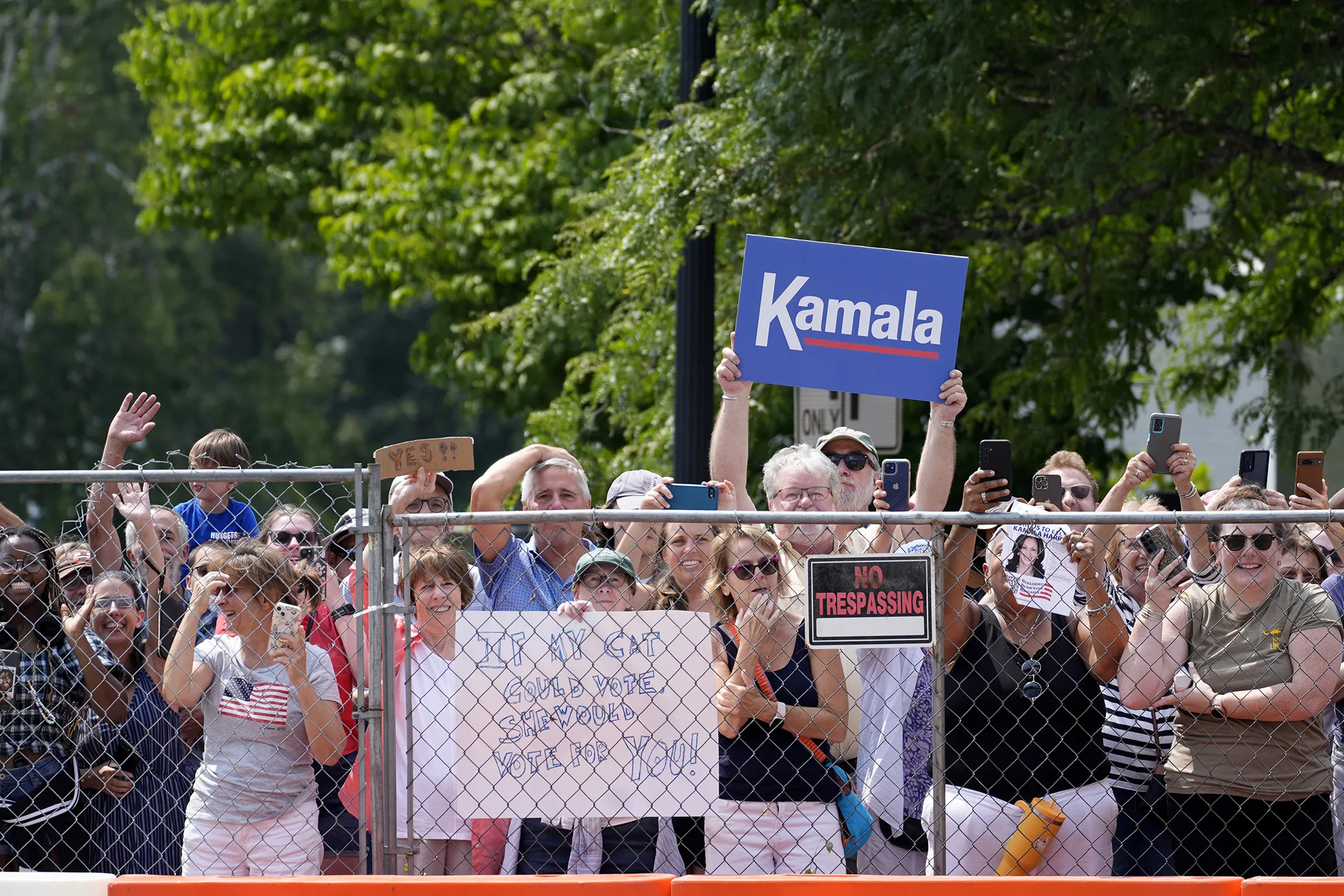 Vice President Kamala Harris drew crowds outside her event Saturday in Pittsfield, Massachusetts.
