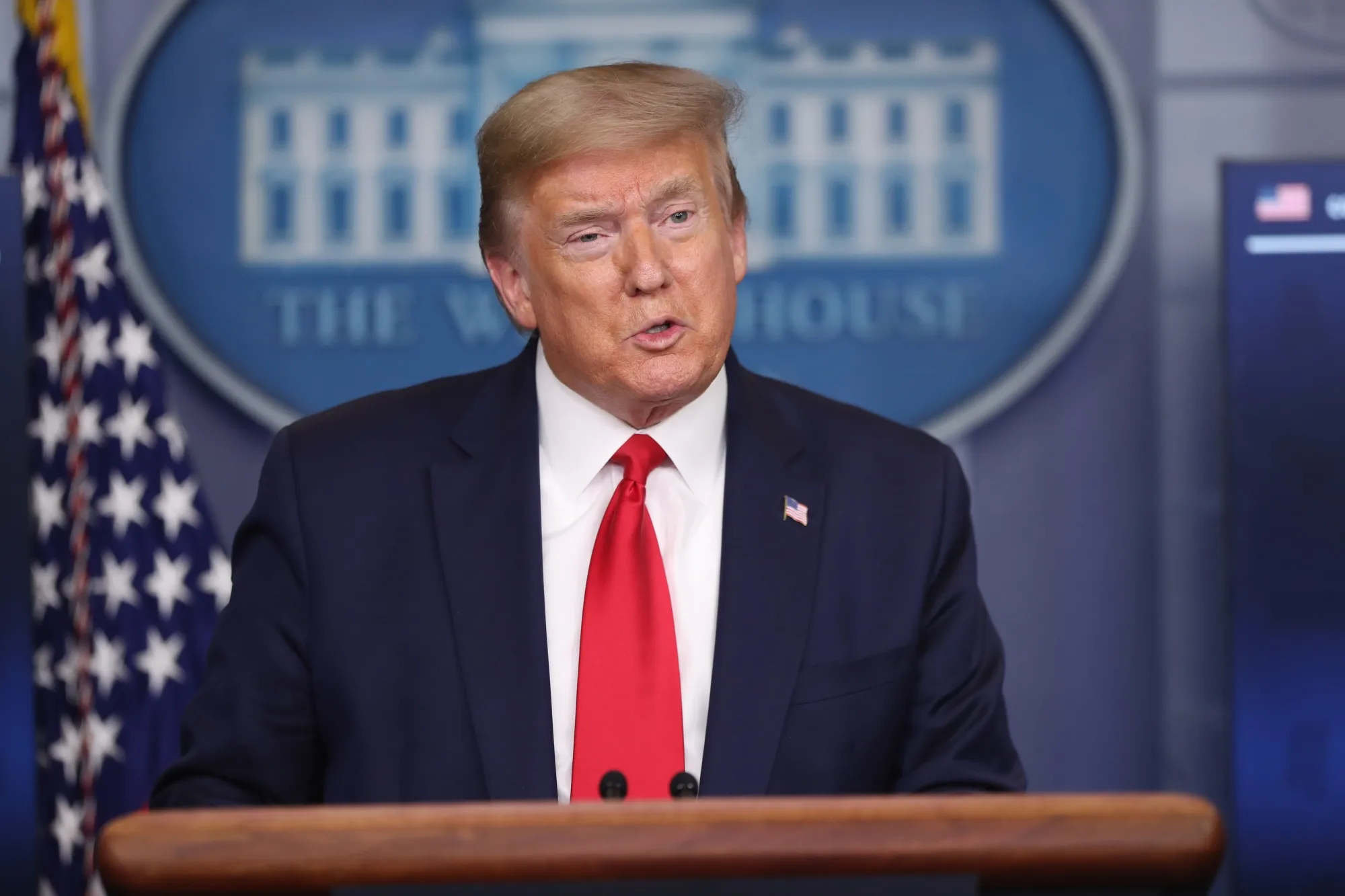 Donald Trump speaks during a news conference at the White House on April 17.&nbsp;
