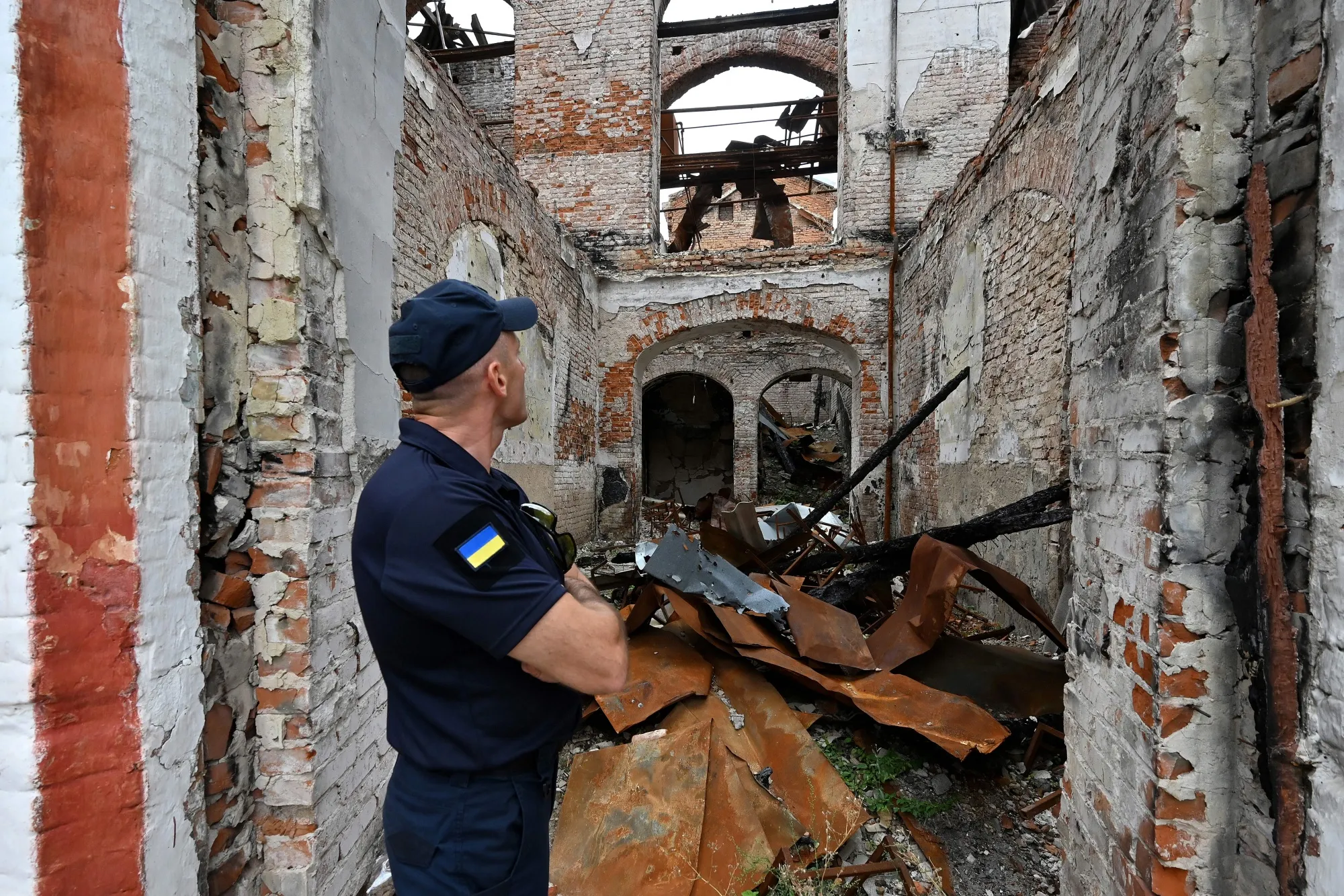 A gymnasium building destroyed in the town of Izyum, Kharkiv region, on Sept. 10.