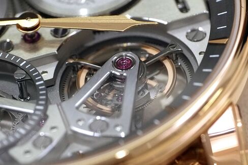 An up-close look at the tourbillon mechanism.