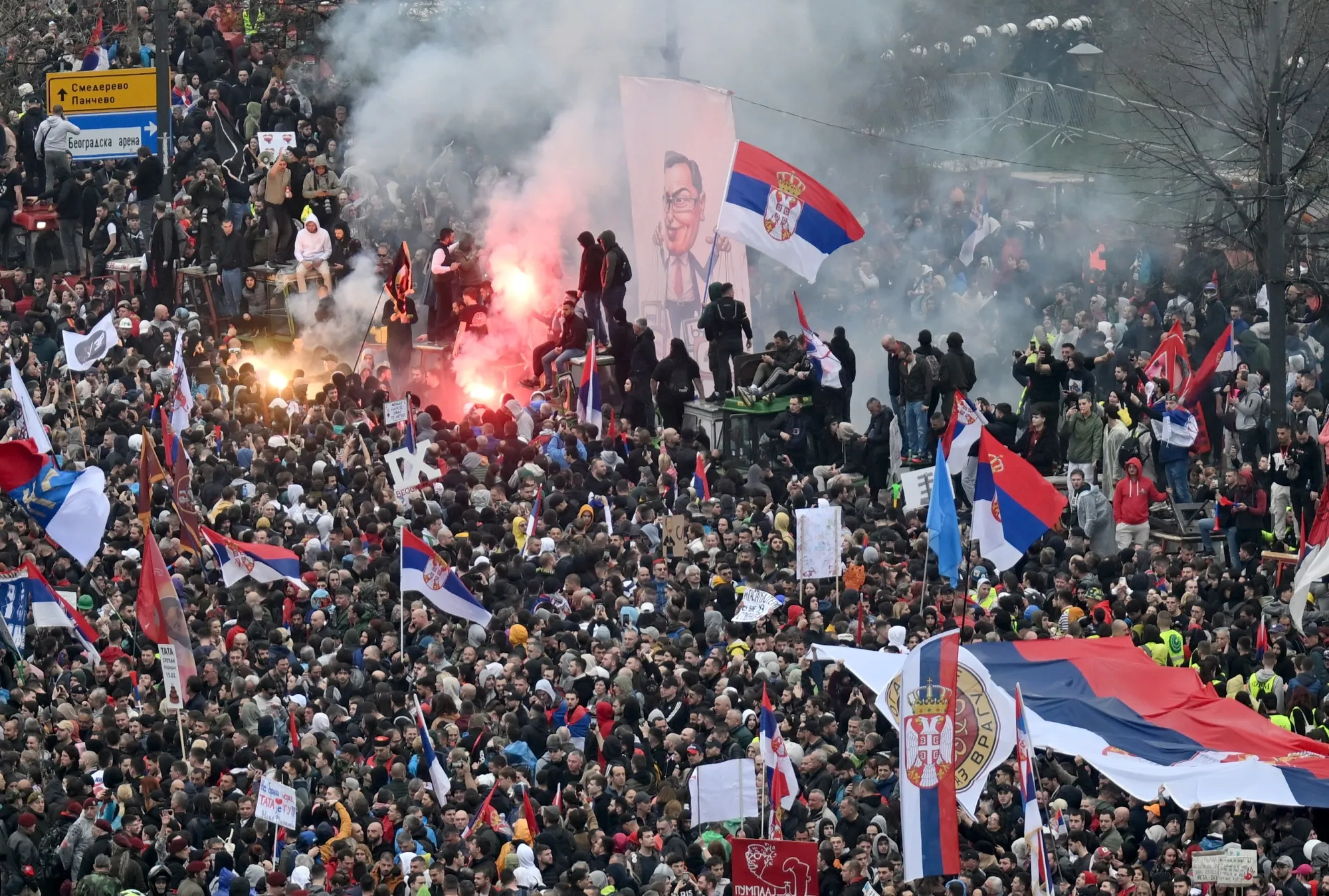 Protesters during an anti-government demonstration in Belgrade, Serbia, on  March 15.