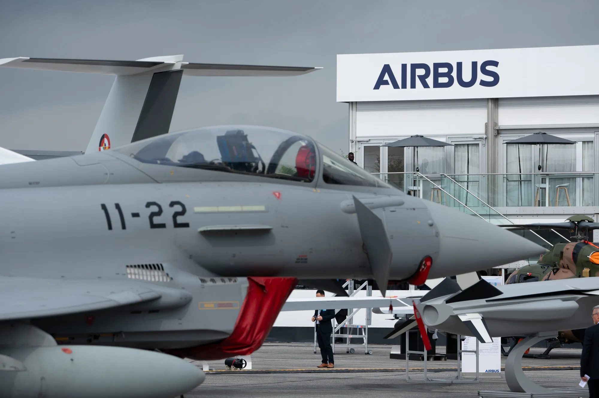 A Eurofighter Typhoon fighter jet at the Paris Air Show.