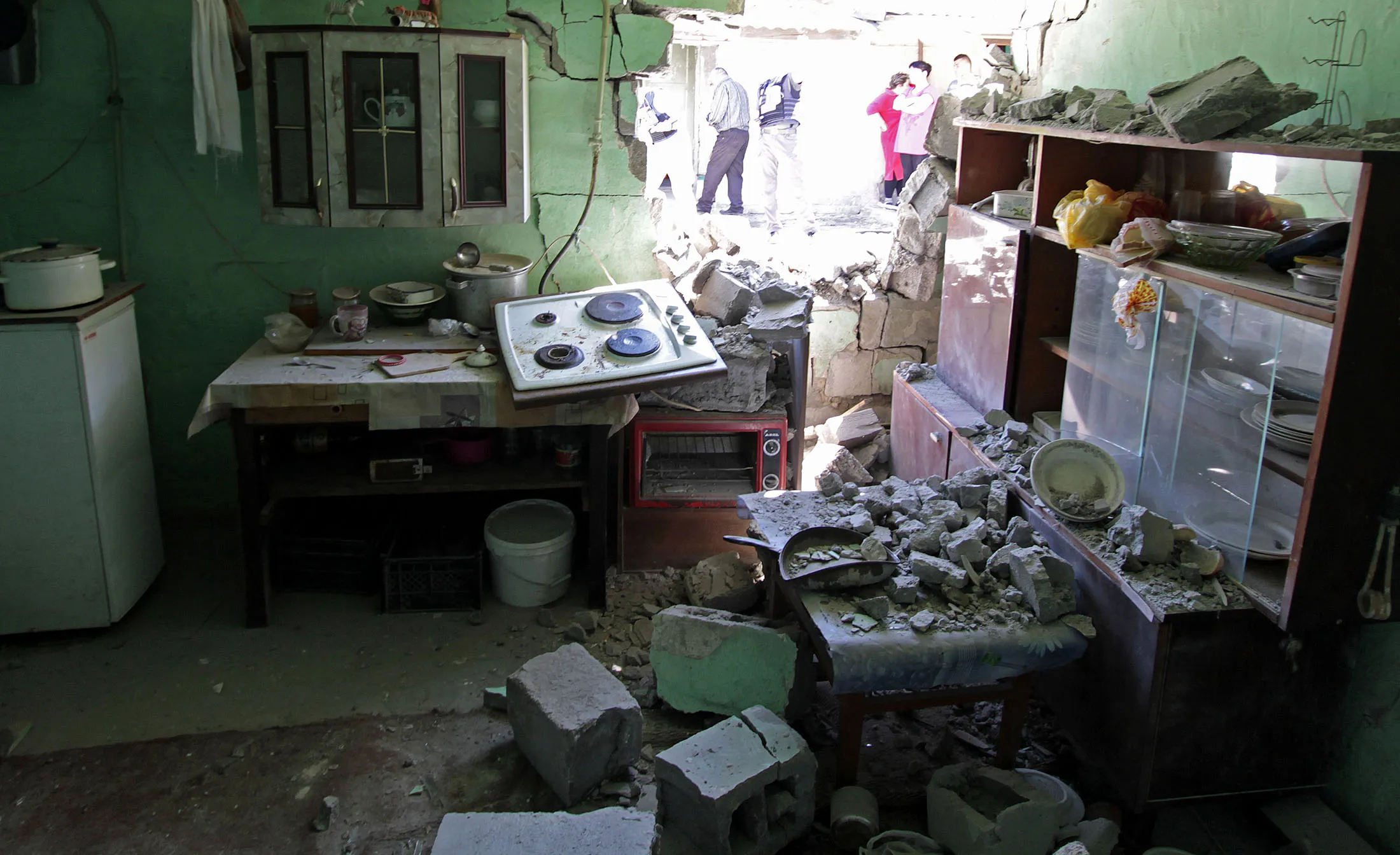 Damage to a home from a shelling attack in the town of Dokuchayevsk, in the Donetsk Region of Ukraine, on May 13, 2017.
