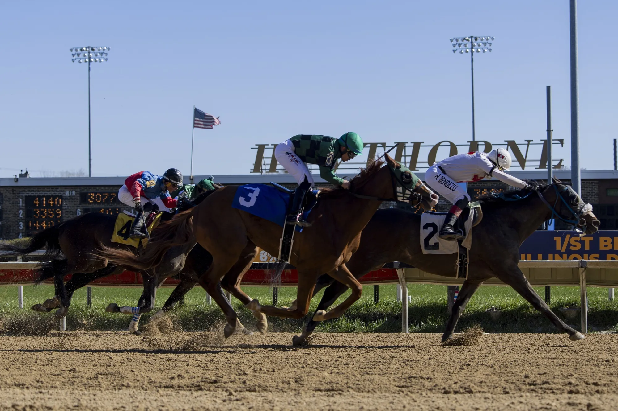 A horse race at Hawthorne Race Course in Stickney, Illinois.