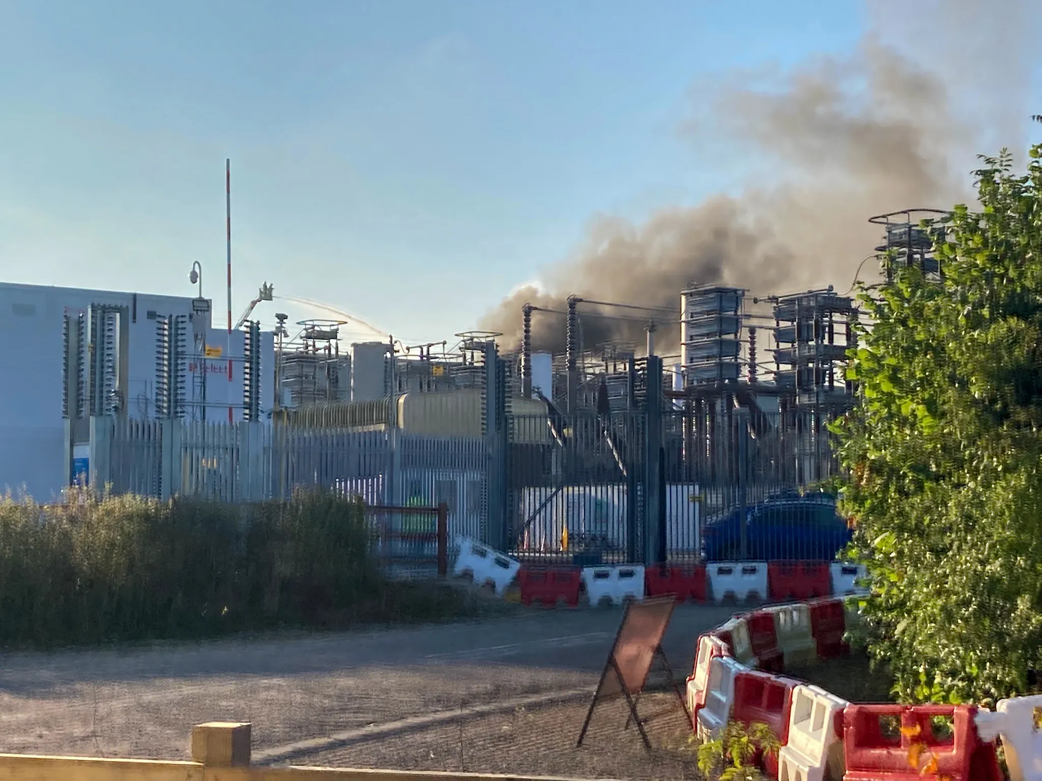 Smoke from a large fire at the National Grid Plc’s IFA interconnector site in Sellindge, U.K., on Sept. 15.