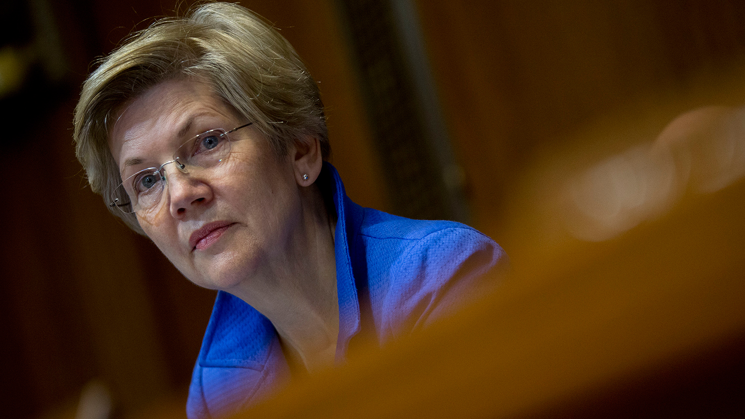 Senator Elizabeth Warren, a Democrat from Massachusetts, attends a Senate Energy and Natural Resources Committee business meeting to markup an original bill to approve the Keystone XL pipeline in Washington, D.C., U.S., on Thursday, Jan. 8, 2015.
