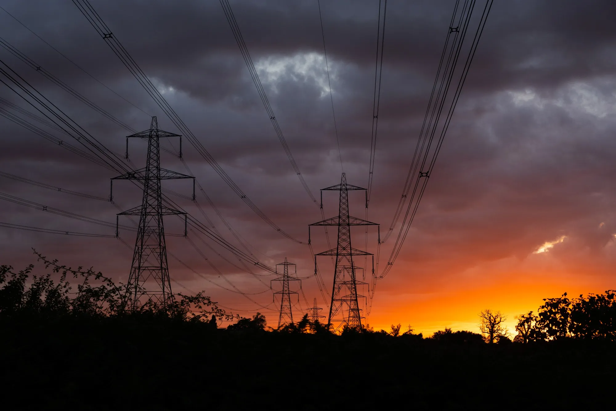Electricity pylons in Bramford, UK.