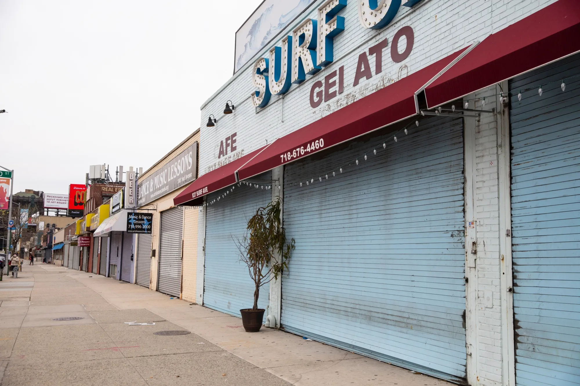 Closed stores and restaurants on Coney Island in the Brooklyn borough of New York, on April 20.
