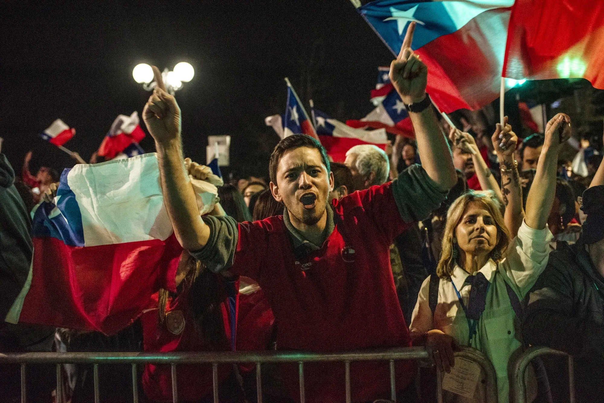 Rechazo supporters celebrate following the rejection of the national constitutional referendum in Santiago, Chile, on Sept. 4.