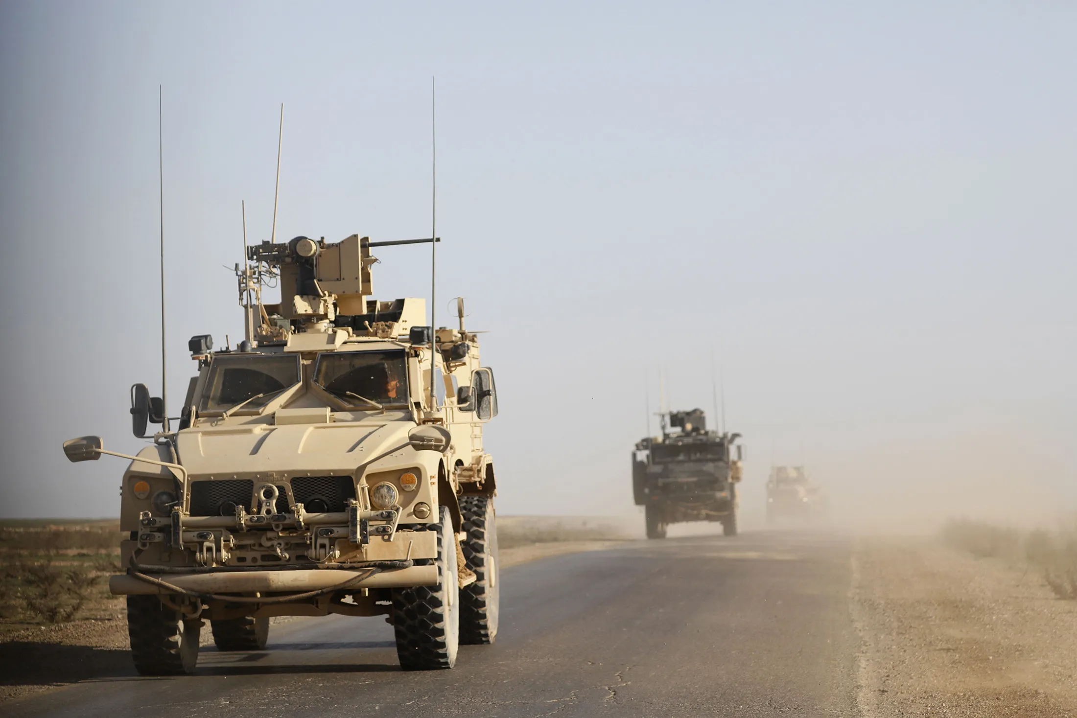 U.S. armored vehicles patrol eastern Syria on Jan.&nbsp;31, 2019.