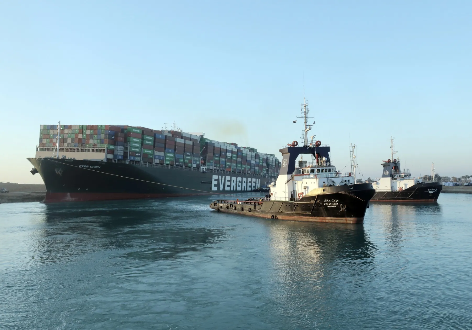 Operations to re-float the Ever Given container vessel in the Suez Canal on March 29.