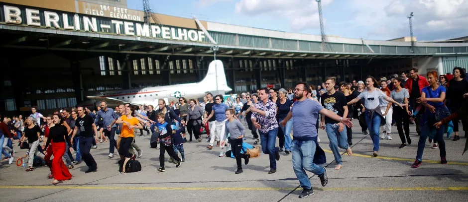 Berliners party on the tarmac for a dance festival at the former Tempelhof airport in September 2017. 