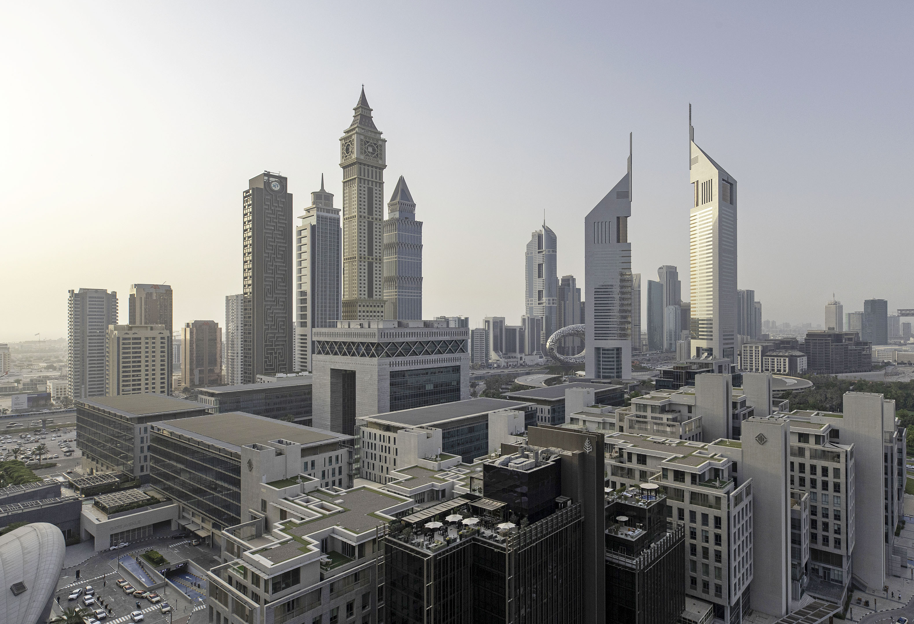 The Gate building, center left, in the&nbsp;Dubai International Financial Center, where Credit Suisse has offices.&nbsp;