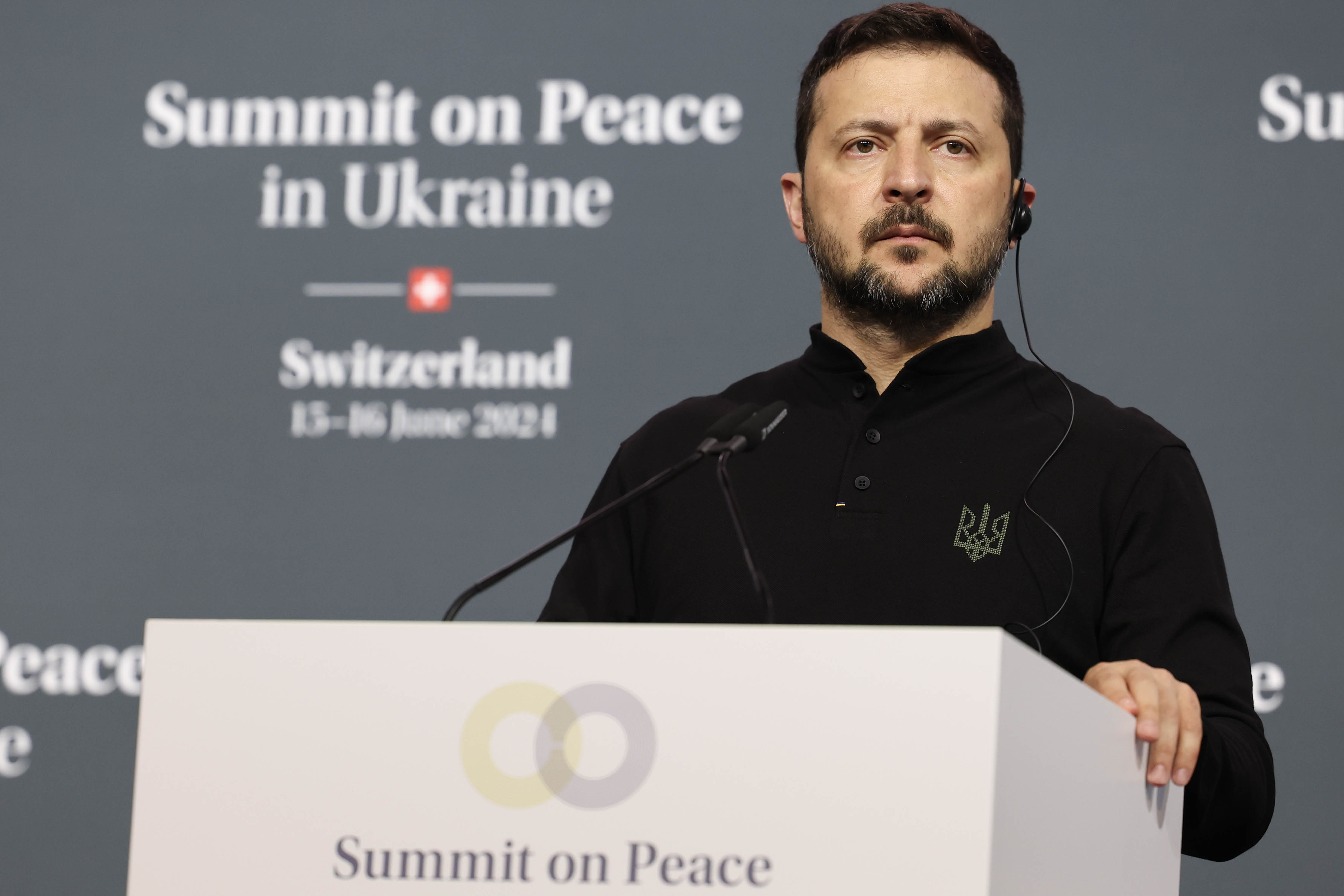 Volodymyr Zelenskiy speaks during the Summit on Peace in Ukraine in Lucerne, Switzerland on June 15.