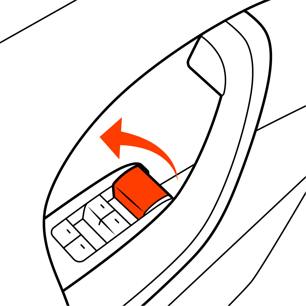 Close up view of the front driver side interior door handle