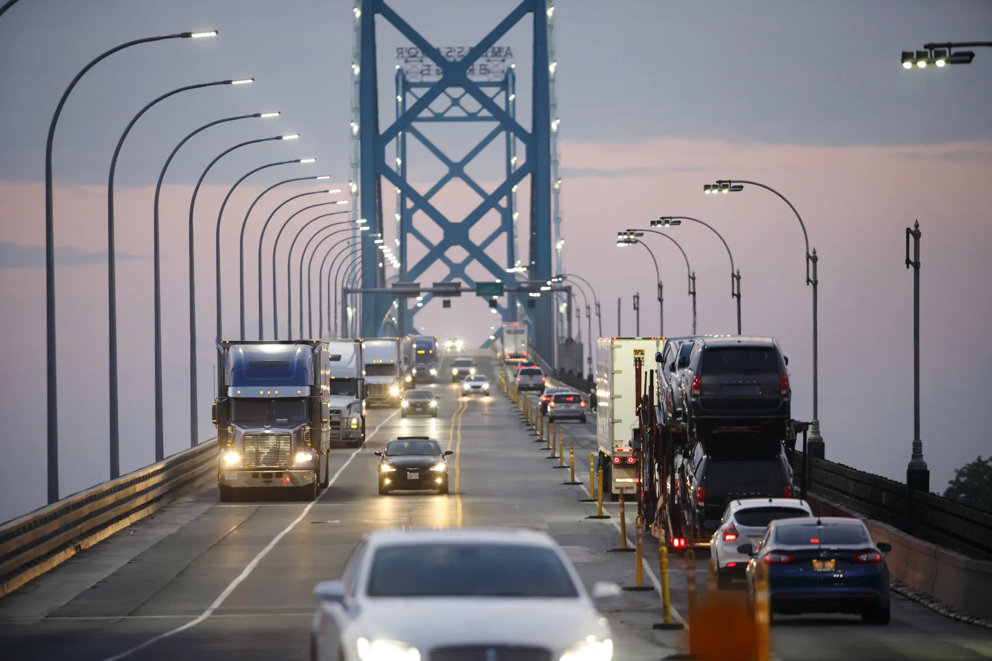 The Ambassador Bridge between Windsor to Detroit.