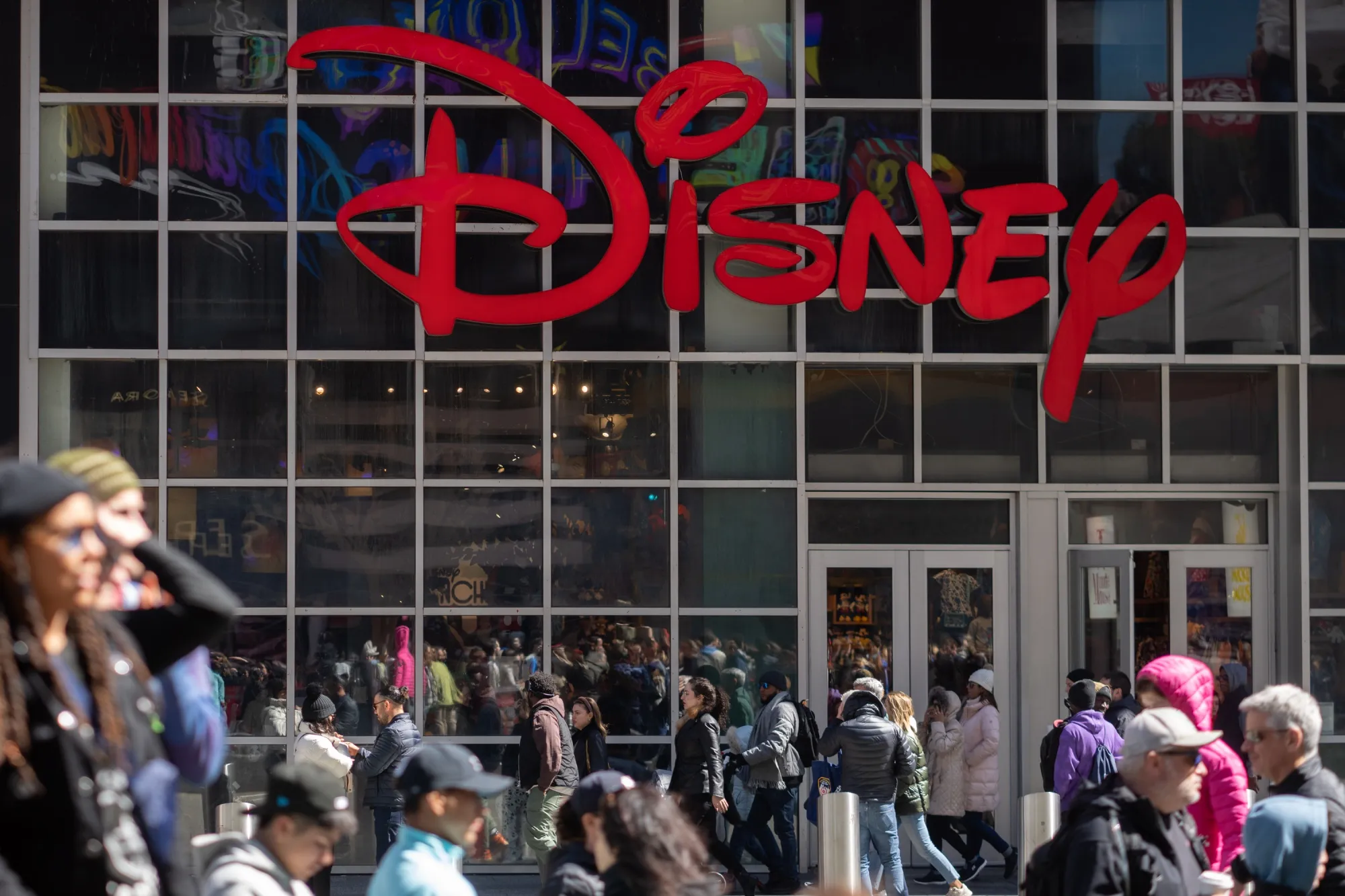 The Disney store in the Times Square neighborhood of New York, US, on Friday, March 29, 2024. Billionaire activist Nelson Peltz's efforts to gain board seats at Walt Disney Co. will be decided at the company's April 3 annual meeting.