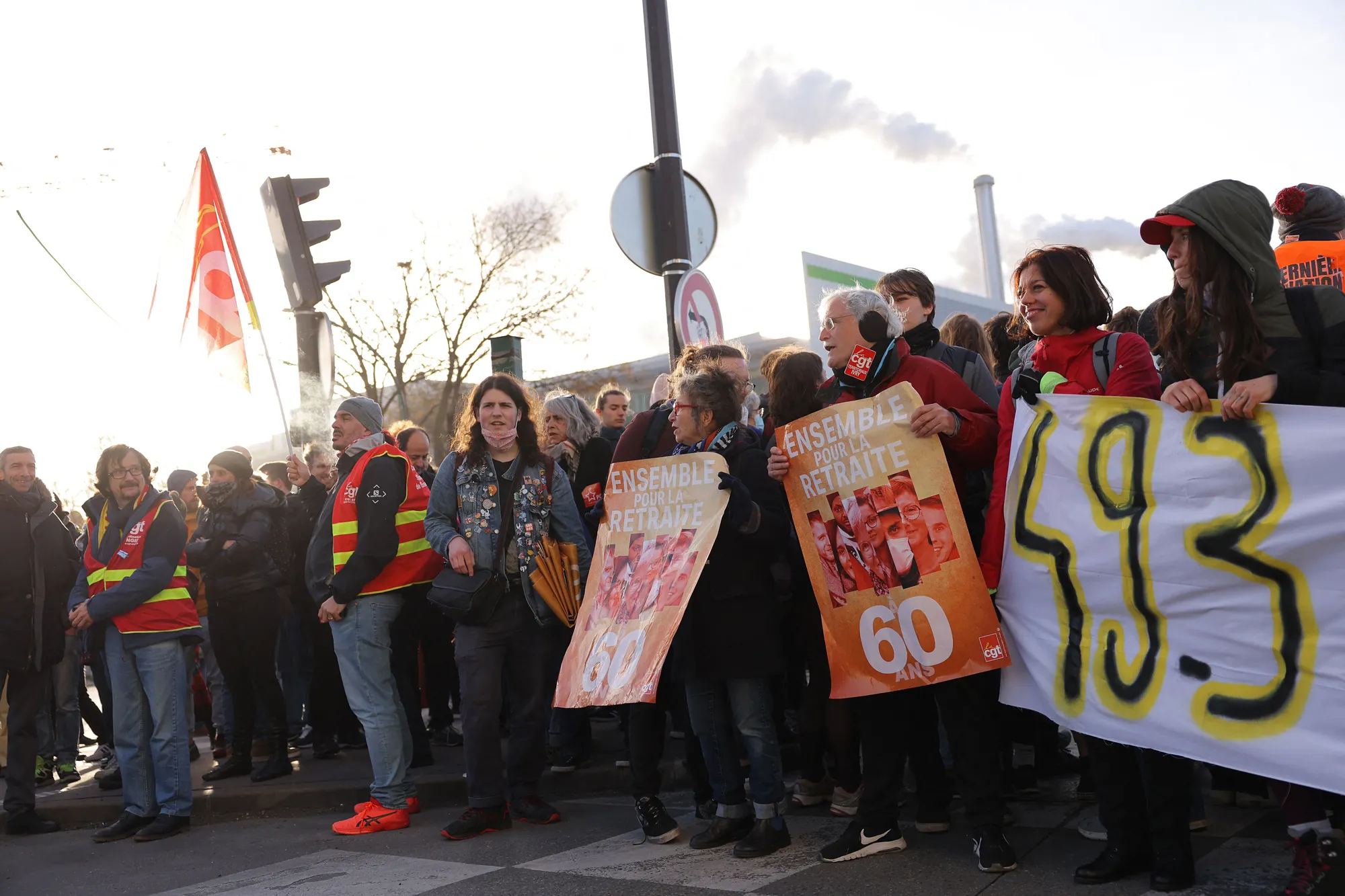 CGT union members during a pension reform demonstration in Ivry-sur-Seine, France, on April 13.