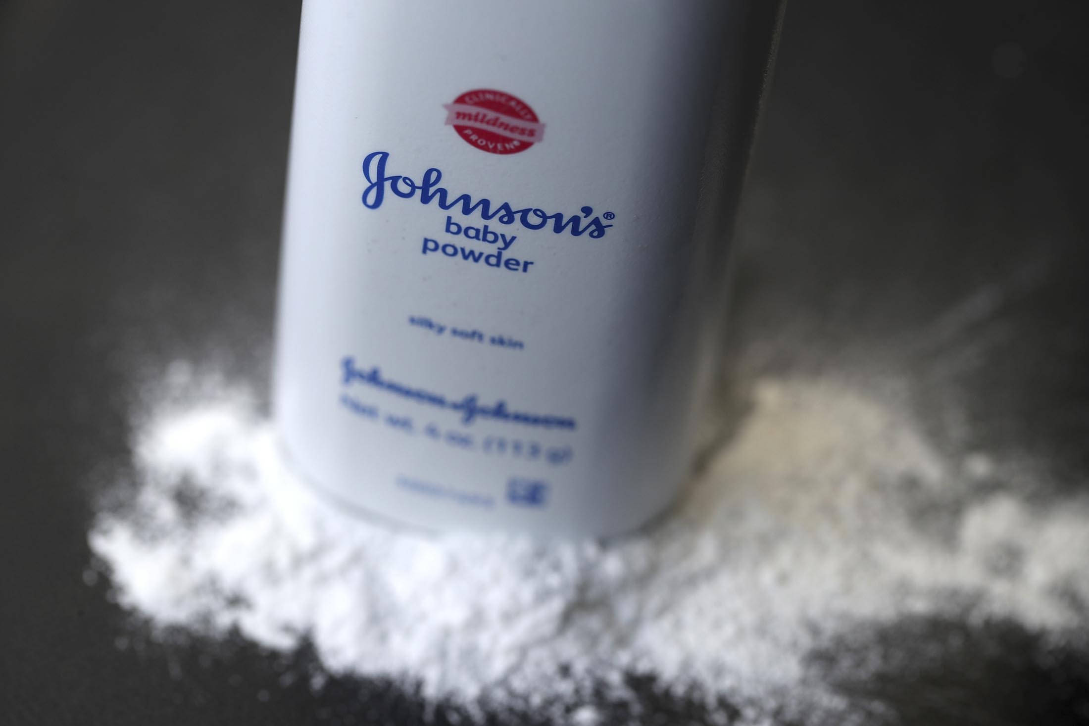 A container of Johnson’s baby powder sits on a table in San Francisco.